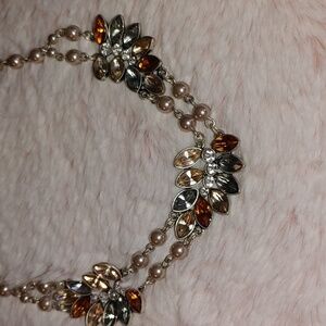 SIGNED NWT Vintage Rhinestone Leaves Necklace